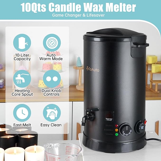 TOAUTO 20Lbs Wax Melter for Candle Making - Candle Wax Melting Pot with Three Power Adjustment 60 to 100 Degrees Temp Setting for Soy Wax Business Candle Making(Black)