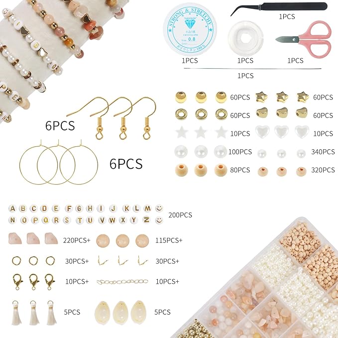 TOIPINIO Bracelet Making Kit Jewelry Making Supplies Kit Natural Stone Beads for Irregular Natural Stone with for DIY Craft 1736 PC Friendship Bracelet/Necklace/Earrings for Adults (Pink Aventurine)