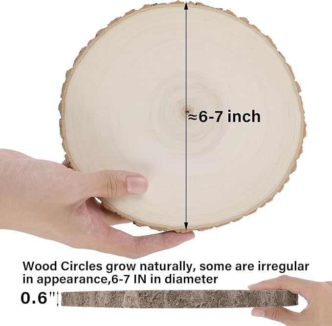 8 Pcs Large Unfinished Wood Slices, 6-7 Inches Wood Slabs for Centerpieces Natural Wooden Circle, DIY Wood Centerpieces for Tables Wedding Party Door Sign Decor