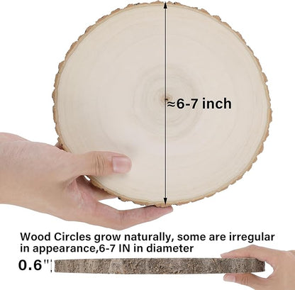8 Pcs Large Unfinished Wood Slices, 6-7 Inches Wood Slabs for Centerpieces Natural Wooden Circle, DIY Wood Centerpieces for Tables Wedding Party Door Sign Decor