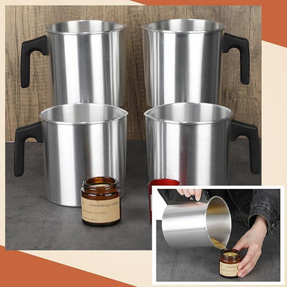 Ziliny 4 Pcs Candle Making Pouring Pot Wax Pouring Pitcher with Dripless Spout and Heat Resisting Handle Aluminum Wax Melter for Christmas DIY Candle Making Kits Gift(1.8 L)