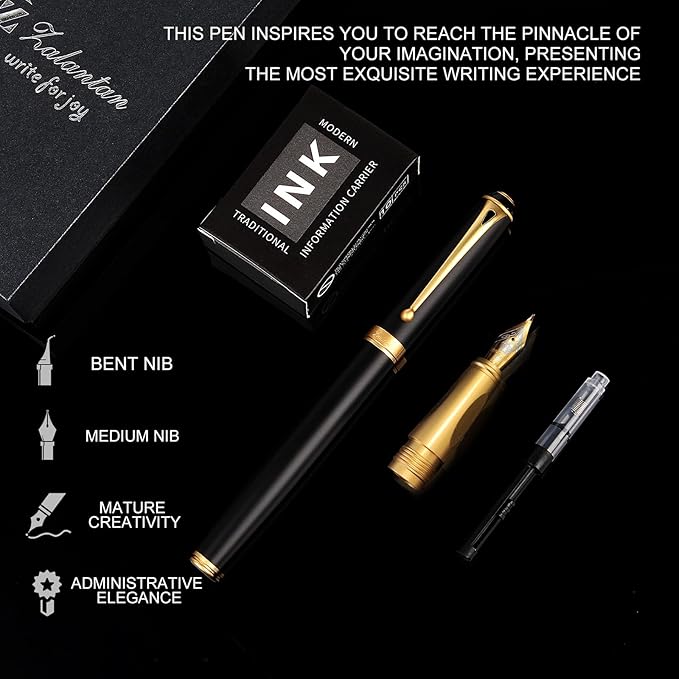 Zalantan Fountain Pen-Smooth Writing Metal Water Pen with Gift Case Fine Nib Consistent Ink Flow Luxury Pen for Nice Pens Includes a Calligraphy Nib 8 Ink Cartridges and a Converter (Gold)