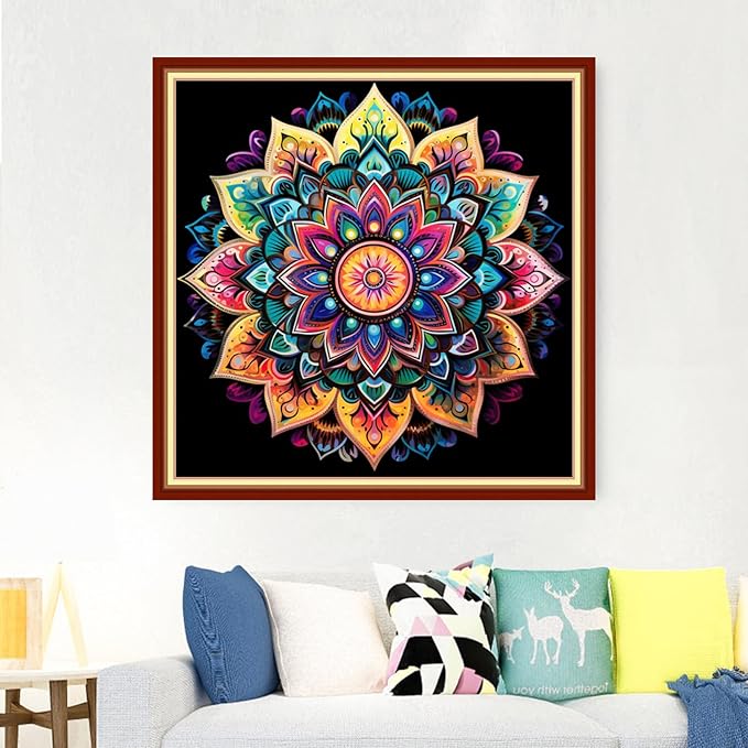 Foxdiviy Cross Stitch Kits - Mandala 18x18 inch - Beginner Friendly - Embroidery Patterns - DIY Needlework - Colorful - No Frame - Includes Threads, Needles, Instructions