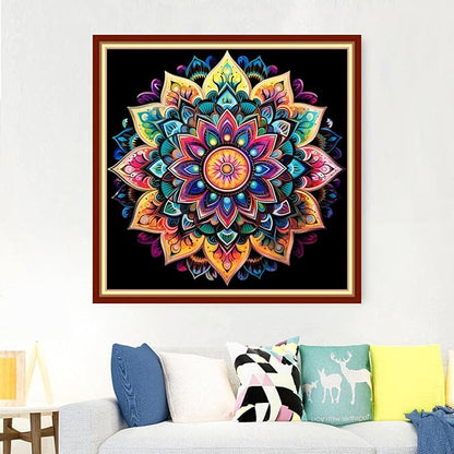 Foxdiviy Cross Stitch Kits - Mandala 18x18 inch - Beginner Friendly - Embroidery Patterns - DIY Needlework - Colorful - No Frame - Includes Threads, Needles, Instructions