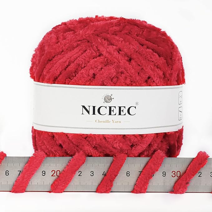 NICEEC 300g Soft Chenille Yarn Blanket Velvet Yarn for Knitting, Crochet, Weaving DIY Craft Total Length 150m (164yds)_Red