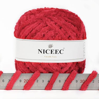 NICEEC 300g Soft Chenille Yarn Blanket Velvet Yarn for Knitting, Crochet, Weaving DIY Craft Total Length 150m (164yds)_Red