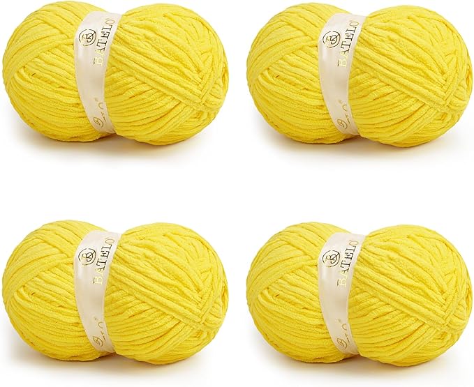 Chenille Yarn for Crocheting & Knitting 880 Yards, Soft Thick Fluffy Bulky Blanket Yarn, 4 Pack of 10.5oz(Vibrant Yellow)
