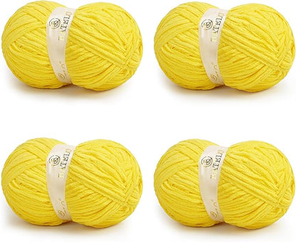 Chenille Yarn for Crocheting & Knitting 880 Yards, Soft Thick Fluffy Bulky Blanket Yarn, 4 Pack of 10.5oz(Vibrant Yellow)