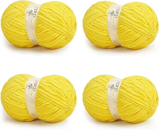 Chenille Yarn for Crocheting & Knitting 880 Yards, Soft Thick Fluffy Bulky Blanket Yarn, 4 Pack of 10.5oz(Vibrant Yellow)