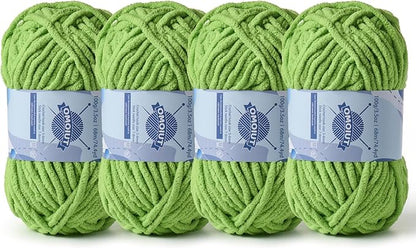 Chunky Chenille Yarn for Crocheting，Baby Yarn for Crocheting Soft Blankets，Bulky Yarns for Crochet Amigurumi，4×100g (4×74.3yds) Fluffy Velvet Yarns for Hand Knitting (4 Grass Green)