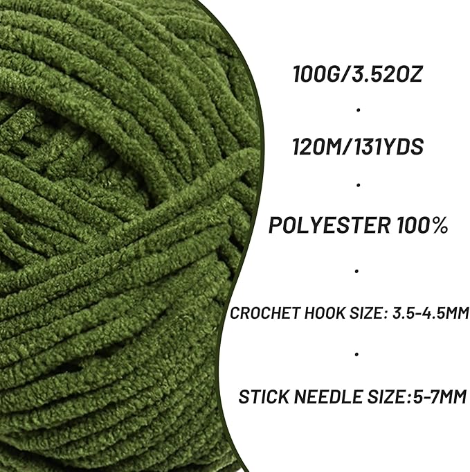 3 Pack Plush Chunky Chenille Yarn for Crocheting, Soft Fluffy Velvet Yarn for Crocheting, Fuzzy Baby Blanket Knitting Yarn, 300g/393yds Bulky Amigurumi Yarns（3 Pine Green）