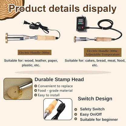 KAINSY Custom Electric Branding Iron for Wood Leather Food, Personalized Metal Burger Stamp for Plastic, Wood Burning Monogram Stamp, Durable Wood Burning Tool with Letter Stamps for BBQ Wedding Gifts