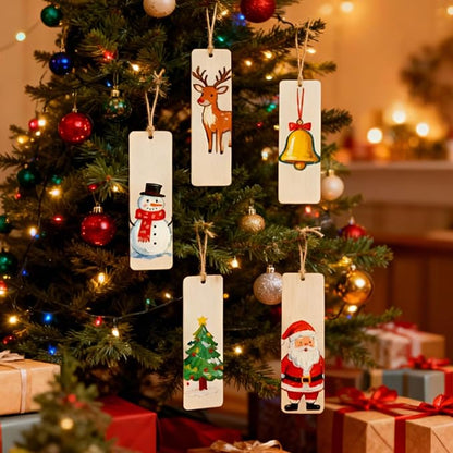 Rcpuirl Natural Wood Slices for Crafts Kit – 25 PCS Unfinished Wood Ornament Blanks with Paint Brush & Tassels, Perfect for Holiday Gift Tags, DIY Ornaments & Christmas Craft Projects