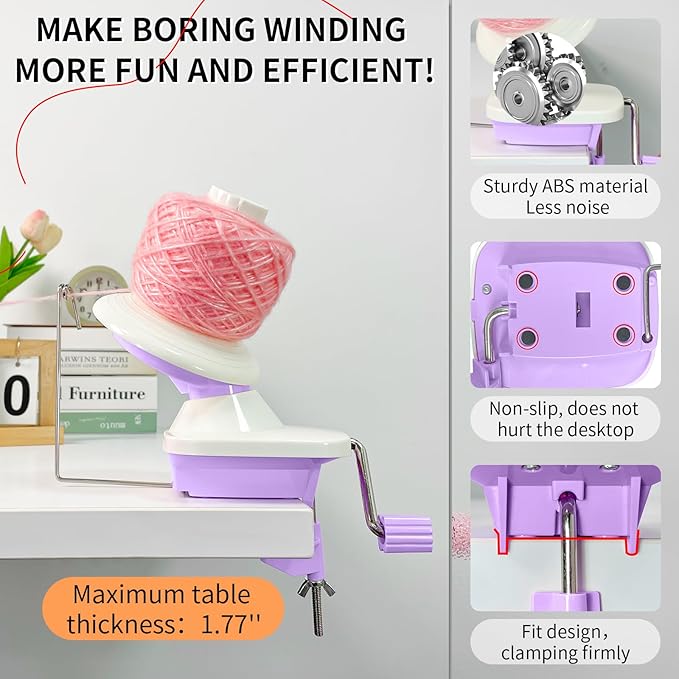 SPEENSUN Yarn Winder, 3.5 OZ Easy-to-Install and Efficiently Yarn Spinner with Lower Noise, Robust ABS Material Ball Winder for Crochet and Knitting Lover for Yarns Below Size 5