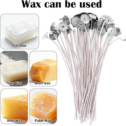 100Pcs Candle Wicks with Base, 8 Inch ECO Candle Wicks for Candles Making, Cotton Thick Wood Wick for Soy Candles DIY Crafts