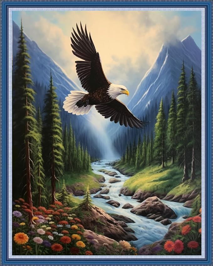Dimensean Stamped Cross Stitch Kits Full Range of Embroidery Patterns Starter Kits for Beginners Adult DIY Cross Stitches Needlepoint Kits 11CT-Eagle Scenery 16x20 inch