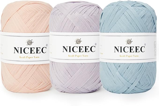 NICEEC 3 Packs Kraft Paper Yarn- Soft Raffia Ribbon Yarn for Crocheting & Knitting, Polyester, DIY Weaving - Total 474yds, 5.3oz - Series 1