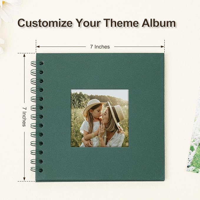 Scrapbook Album 7x7 Inches Photo Album Hardcover Kraft with Window Scrap Book Blank Memory Book for Baby Wedding Guest Book Couples Graduation Travel DIY Anniversary, 40 Pages Green