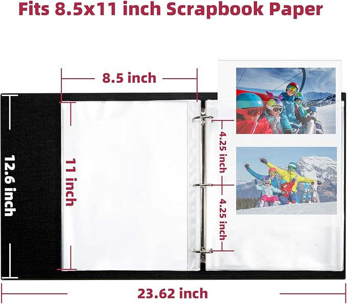 Vienrose 8.5x11 Inch Large 3 Ring DIY Scrapbook Photo Album Leather Cover Scrap Book Albums Blank Scrapbooks Photobook with 50 Plastic Sleeves 100 Pages for Wedding Baby Family Anniversary (Navy Blue)