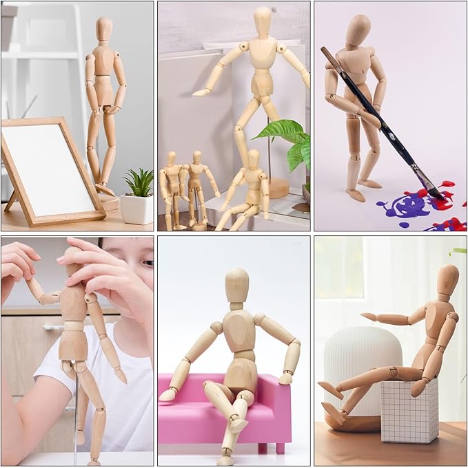 PATIKIL 4.5" Wooden Mannequin Figure, Artist Drawing Manikin Model Flexible Movable Jointed Sketching Lay Figure for Painting Drawing Decoration