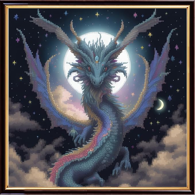 Findvoor Stamped Cross Stitch Kits for Beginners Full Range of Cross Stitching Embroidery Pattern for Adults, 11CT DIY Needlepoint Embroidery Starter Kits-Moon Dragon 17.7x17.7 inch