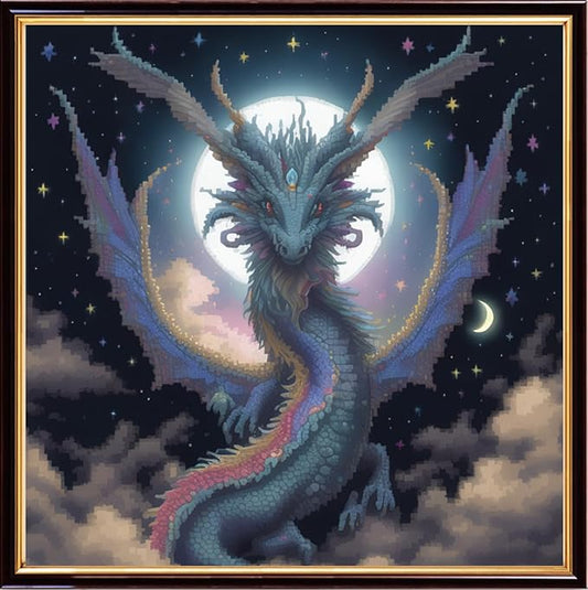 Findvoor Stamped Cross Stitch Kits for Beginners Full Range of Cross Stitching Embroidery Pattern for Adults, 11CT DIY Needlepoint Embroidery Starter Kits-Moon Dragon 17.7x17.7 inch