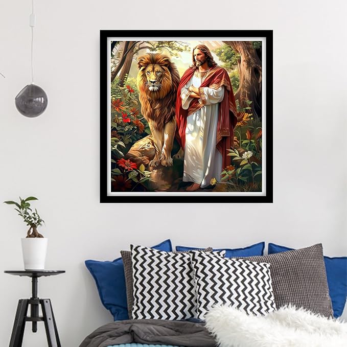 DMCVIVR Stamped Cross Stitch Kits for Beginners Adults Needlepoint Kits for Beginners Embroidery Kits for Adults Crossstitch Kit for Beginners 11CT-Lion of Judah 18x18 inchs