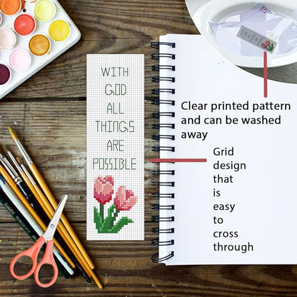ORIGACH 6 Pcs Cross Stitch Bookmark Kit for Beginner with Backing Felt Floss Instruction Bible Verses Stamped Embroidery Bookmark Kit for Starters Adults Book Lovers