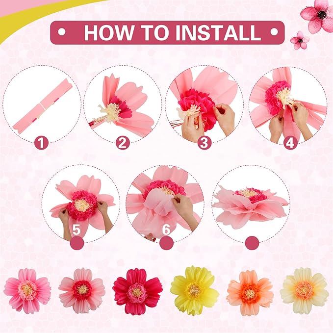 Crowye 36 Pcs Large Colorful Tissue Paper Flowers Decorations 20" Giant Fiesta Craft Crepe Paper Flowers for Wall Decor Backdrop Mexican Wedding Birthday Carnival Party (Fresh Color)
