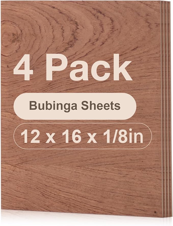 ROBOTIME 4-Pack Bubinga Plywood - 12 x 16 x 1/8 Inch Laser Engraving Blanks - Unfinished Wood for Crafts