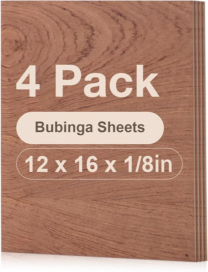 ROBOTIME 4-Pack Bubinga Plywood - 12 x 16 x 1/8 Inch Laser Engraving Blanks - Unfinished Wood for Crafts