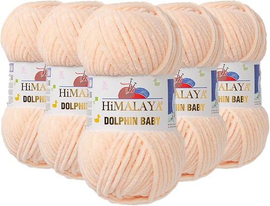5 Skein/Pack Himalaya Dolphin Baby Chenille Yarn, Each Ball 100 gr (3.5 oz), 120 m (132 Yards), 100% Polyester, Super Bulky Baby Blanket Velvet Amigurumi Yarn, 80333 - Light Salmon