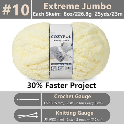 Chunky Yarn for Hand Knitting - #10 Chunky Chenille Yarn, Jumbo Big Thick Chunky Yarns for Crocheting, Super Bulky Chunky Knit Blanket Yarns, 8 Skein (25 yds 8 oz Each Skein), Light Yellow