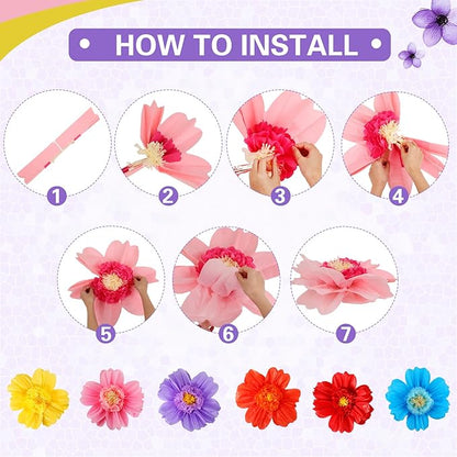 Crowye 12 Pcs Large Colorful Tissue Paper Flowers Decorations 20 Giant Fiesta Craft Crepe Paper Flowers for Wall Decor Backdrop Mexican Wedding Birthday Carnival Party (Cute Color)
