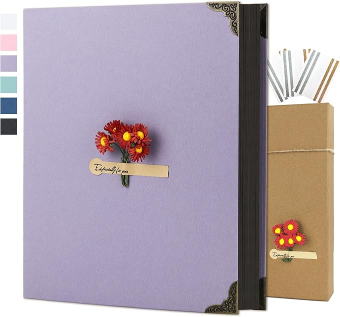 Scrapbook Album 8" x 10" DIY Scrapbook Photo Album Hardcover Kraft Paper 3 Rings Memory Book for Wedding, Anniversary, Travel, Family, Lilac