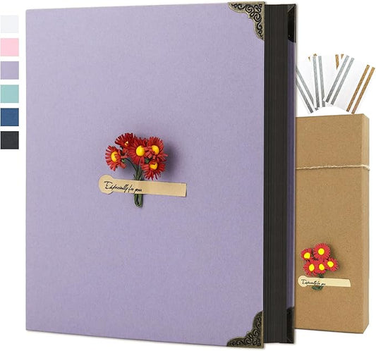 Scrapbook Album 8" x 10" DIY Scrapbook Photo Album Hardcover Kraft Paper 3 Rings Memory Book for Wedding, Anniversary, Travel, Family, Lilac