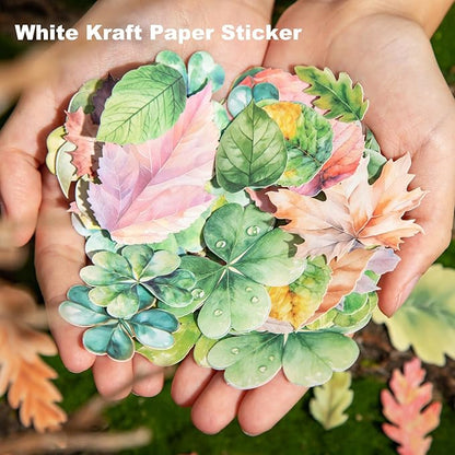 AuriicLeaf Botanical Leaf Stickers, 270PCS Plant Stickers for Scrapbooks Journals DIY Crafts Writable Cowhide Paper Material