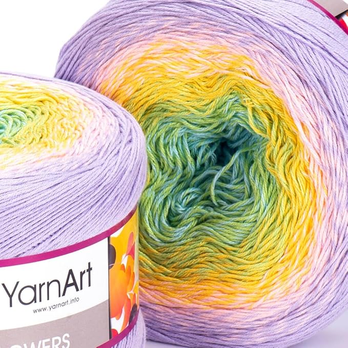 2 Skein/Pack Yarnart Flowers Gradient Yarn, Each Ball 8.8 Oz (250gr) / 1094 Yards (1000m), 55% Cotton 45% Acrylic, Superfine Fingering Weight for Knitting and Crochet, 285 - Lavender Green