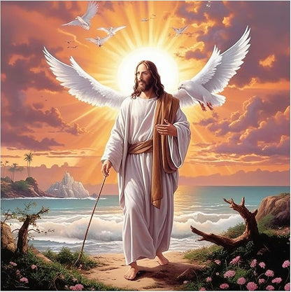 57lilina Stamped Cross Stitch Kits - 11CT Jesus Easy Pre Printed Cross-Stitch Patterns for Adults, Advanced Embroidery Kit for Beginners, 18x18 Inch DIY Crossstitch Crafts for Wall Decor or Mom Gifts