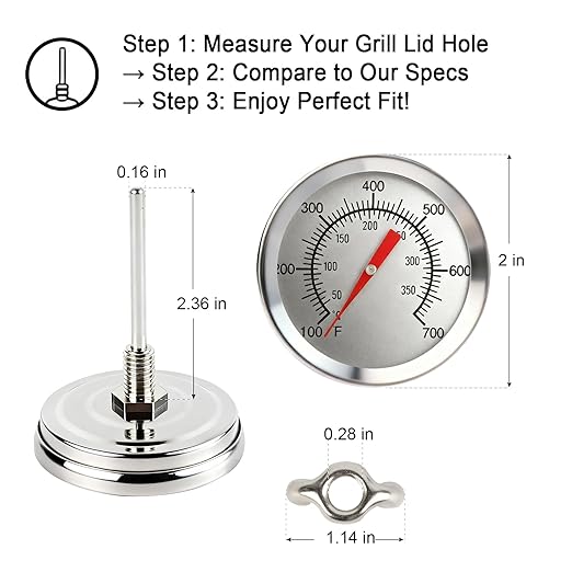 CloudHand 2 inch Grill Thermometer BBQ Thermometer Gauge Smoker Temperature Gauge Grill Pit Replacement Thermometer Stainless Steel Temp Gauge
