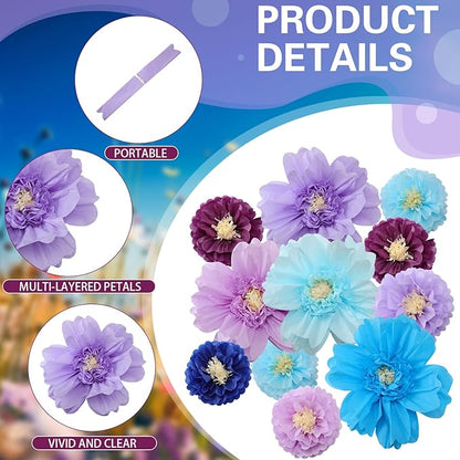 Crowye 12 Pcs Large Colorful Tissue Paper Flowers Decorations 20" Giant Fiesta Craft Crepe Paper Flowers for Wall Decor Backdrop Mexican Wedding Birthday Carnival Party (Multicolor)