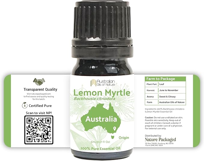 Nature Packaged Lemon Myrtle Essential Oil - Experience an Invigorating, Fresh Citrus Aroma - Pure, Undiluted Therapeutic Grade Essential Oil - 8 oz