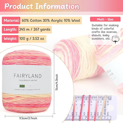 Aeelike Ombré Yarn for Crocheting, 3 Skeins Gradient Cake Yarn 100g (3.52 oz) 245m (267 Yards) # 3 Light Weight - Soft Yarns with Vibrant Colors for Making Blanket Scarves, Pink Yellow Gradient