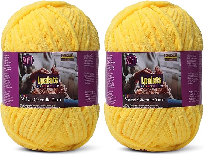 Baby Blanket Yarn for Crocheting - 2 Pack of 200g/7oz Chunky Chenille Yarn for Knitting Blankets Amigurumi - #6 Super Bulky - 348 Yards Soft Thick Plush Yarns (2, Yellow)