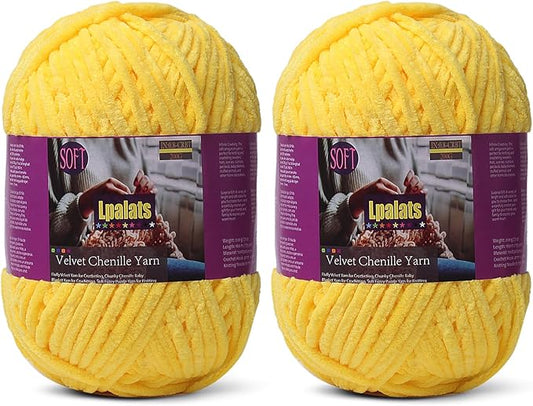 Baby Blanket Yarn for Crocheting - 2 Pack of 200g/7oz Chunky Chenille Yarn for Knitting Blankets Amigurumi - #6 Super Bulky - 348 Yards Soft Thick Plush Yarns (2, Yellow)