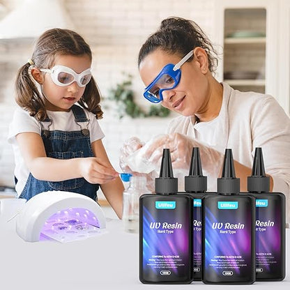 ULLFEU UV Resin 400g Bulk No Odor Upgrade Clear UV Epoxy Resin Hard Fast Cure Resin Kit Jewelry Making Handmade DIY Craft Decoration Coating