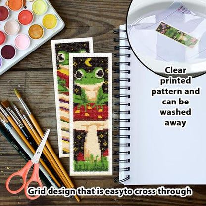 ORIGACH 6 Set Frog Cross Stitch Bookmark Kit for Beginner with Backing Felt Floss Instructions DIY Stamped Embroidery Bookmark Kit for Adults, Book Lovers