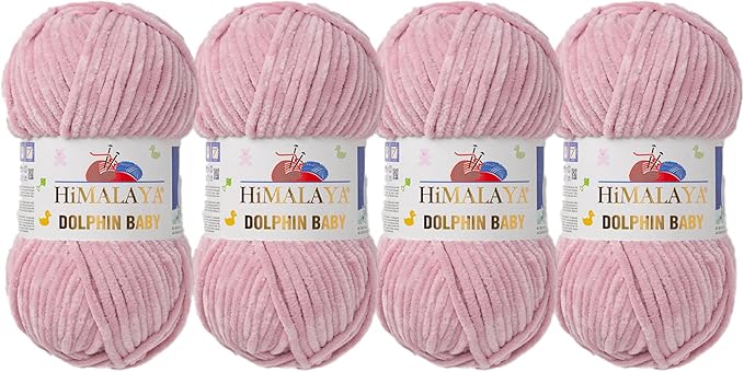 4 Skein/Pack Himalaya Dolphin Baby Chenille Yarn, Each Ball 100 gr (3.5 oz), 120 m (132 Yards), 100% Polyester, Super Bulky Baby Blanket Velvet Amigurumi Yarn, 80349 - Pinkish