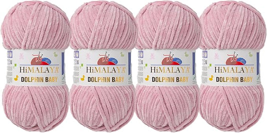 4 Skein/Pack Himalaya Dolphin Baby Chenille Yarn, Each Ball 100 gr (3.5 oz), 120 m (132 Yards), 100% Polyester, Super Bulky Baby Blanket Velvet Amigurumi Yarn, 80349 - Pinkish
