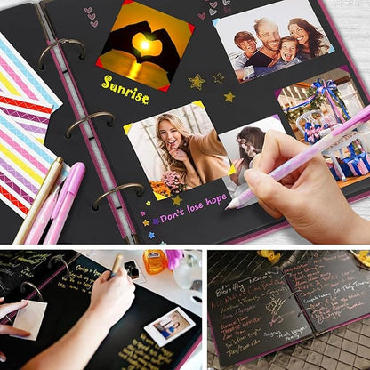 ADVcer Photo Album and DIY Scrapbook, 10x10 inch 50 Pages Double Sided, Vintage Hardcover Three-Ring Binder Picture Booth Albums with 6 Colors 408pcs Self Adhesive Photos Corners for Memory Keep (Red)